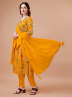 Alia Cut Hand Embroidered Floral Print Kurta With Pant & Dupatta, Multicolor - Hiral Fashion | Grocsy