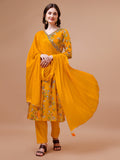 Alia Cut Hand Embroidered Floral Print Kurta With Pant & Dupatta, Multicolor - Hiral Fashion | Grocsy