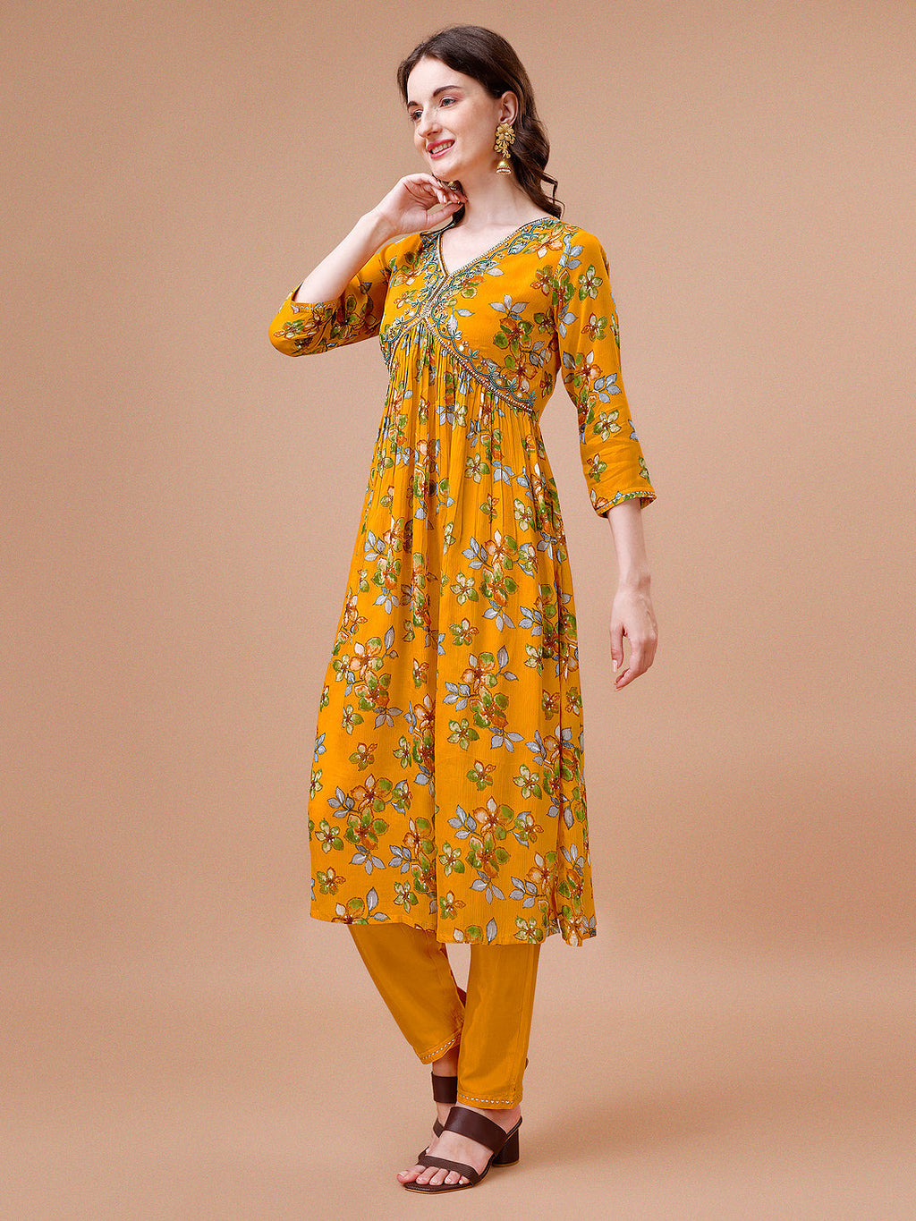 Alia Cut Hand Embroidered Floral Print Kurta With Pant & Dupatta, Multicolor - Hiral Fashion | Grocsy