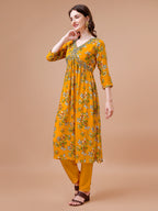 Alia Cut Hand Embroidered Floral Print Kurta With Pant & Dupatta, Multicolor - Hiral Fashion | Grocsy