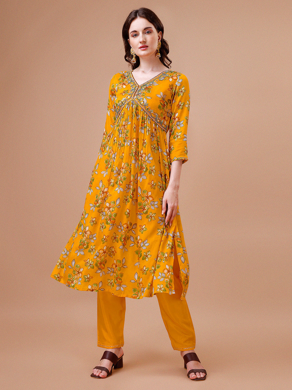 Alia Cut Hand Embroidered Floral Print Kurta With Pant & Dupatta, Multicolor - Hiral Fashion | Grocsy