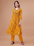 Alia Cut Hand Embroidered Floral Print Kurta With Pant & Dupatta, Multicolor - Hiral Fashion | Grocsy