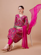 Alia Cut Embroidered & Floral Printed Kurta With Pant & Dupatta, Multicolor - Hiral Fashion | Grocsy