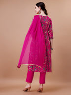 Alia Cut Embroidered & Floral Printed Kurta With Pant & Dupatta, Multicolor - Hiral Fashion | Grocsy