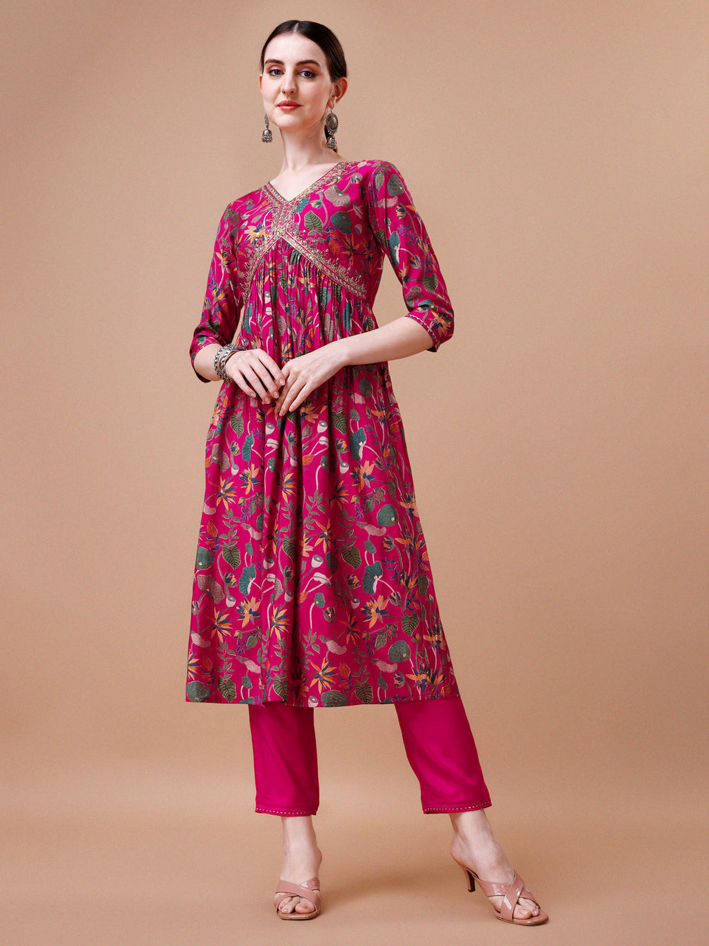 Alia Cut Embroidered & Floral Printed Kurta With Pant & Dupatta, Multicolor - Hiral Fashion | Grocsy