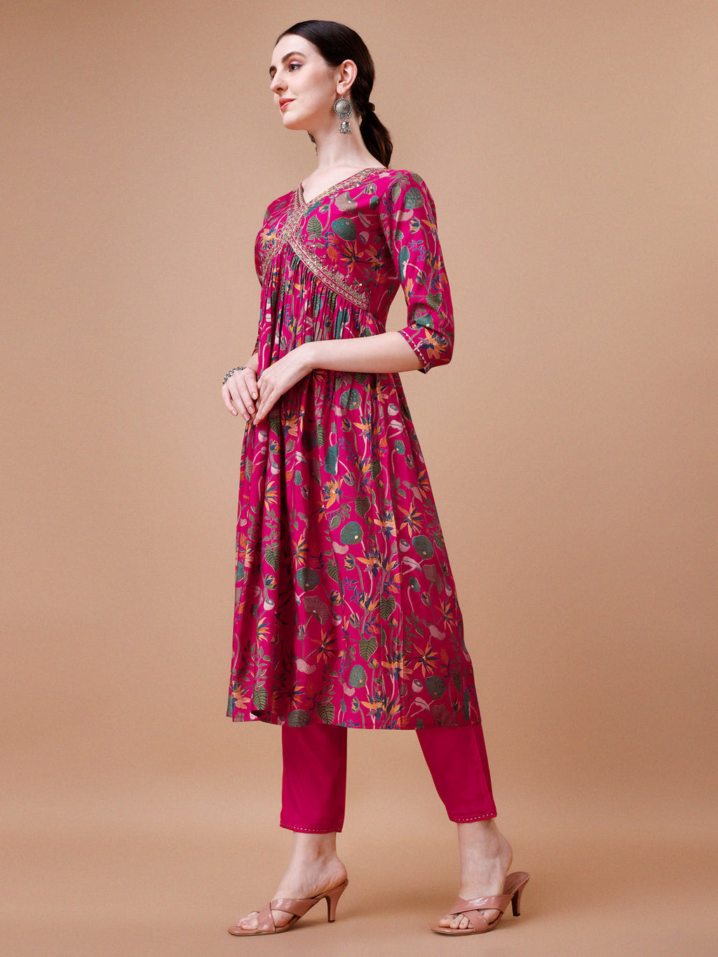 Alia Cut Embroidered & Floral Printed Kurta With Pant & Dupatta, Multicolor - Hiral Fashion | Grocsy