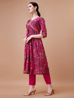 Alia Cut Embroidered & Floral Printed Kurta With Pant & Dupatta, Multicolor - Hiral Fashion | Grocsy