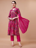 Alia Cut Embroidered & Floral Printed Kurta With Pant & Dupatta, Multicolor - Hiral Fashion | Grocsy