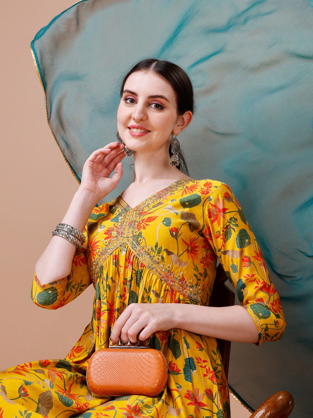 Alia Cut Embroidered & Floral Printed Kurta With Pant & Dupatta, Multicolor - Hiral Fashion | Grocsy