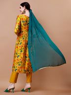 Alia Cut Embroidered & Floral Printed Kurta With Pant & Dupatta, Multicolor - Hiral Fashion | Grocsy