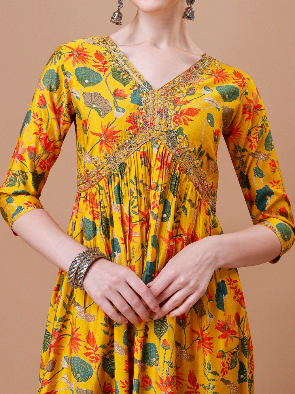 Alia Cut Embroidered & Floral Printed Kurta With Pant & Dupatta, Multicolor - Hiral Fashion | Grocsy