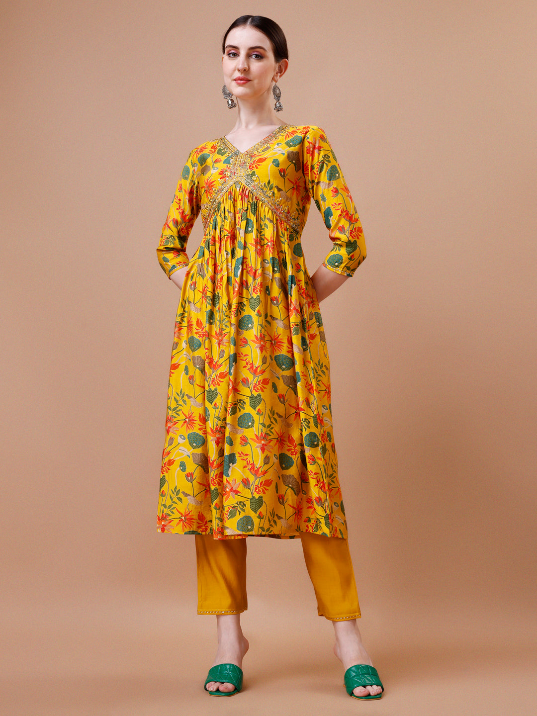 Alia Cut Embroidered & Floral Printed Kurta With Pant & Dupatta, Multicolor - Hiral Fashion | Grocsy