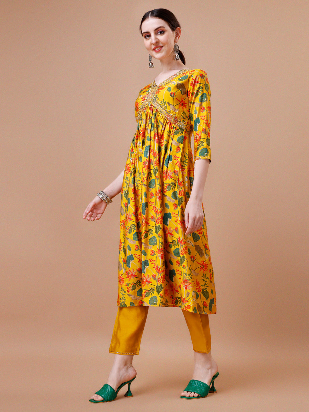 Alia Cut Embroidered & Floral Printed Kurta With Pant & Dupatta, Multicolor - Hiral Fashion | Grocsy
