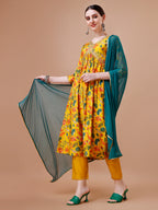 Alia Cut Embroidered & Floral Printed Kurta With Pant & Dupatta, Multicolor - Hiral Fashion | Grocsy