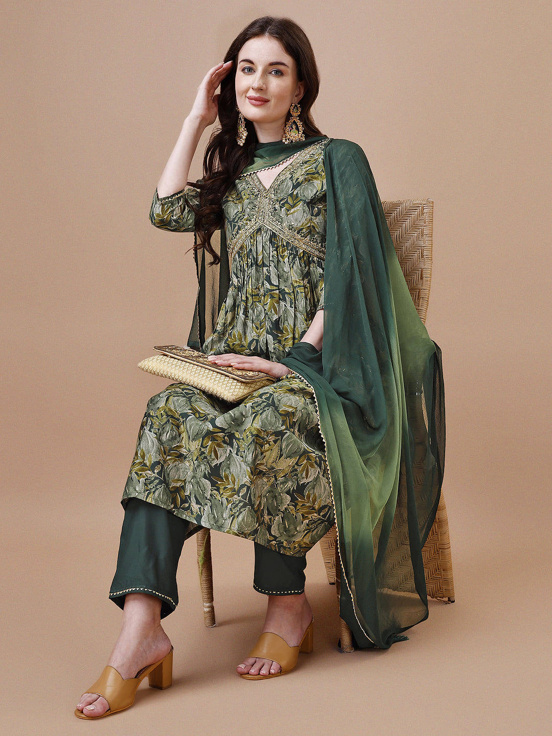 Alia Cut Printed & Embroidered Kurta With Pant & Dupatta, Multicolor - Hiral Fashion | Grocsy