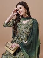 Alia Cut Printed & Embroidered Kurta With Pant & Dupatta, Multicolor - Hiral Fashion | Grocsy