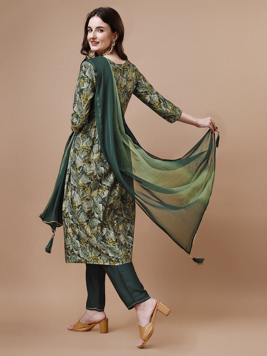 Alia Cut Printed & Embroidered Kurta With Pant & Dupatta, Multicolor - Hiral Fashion | Grocsy