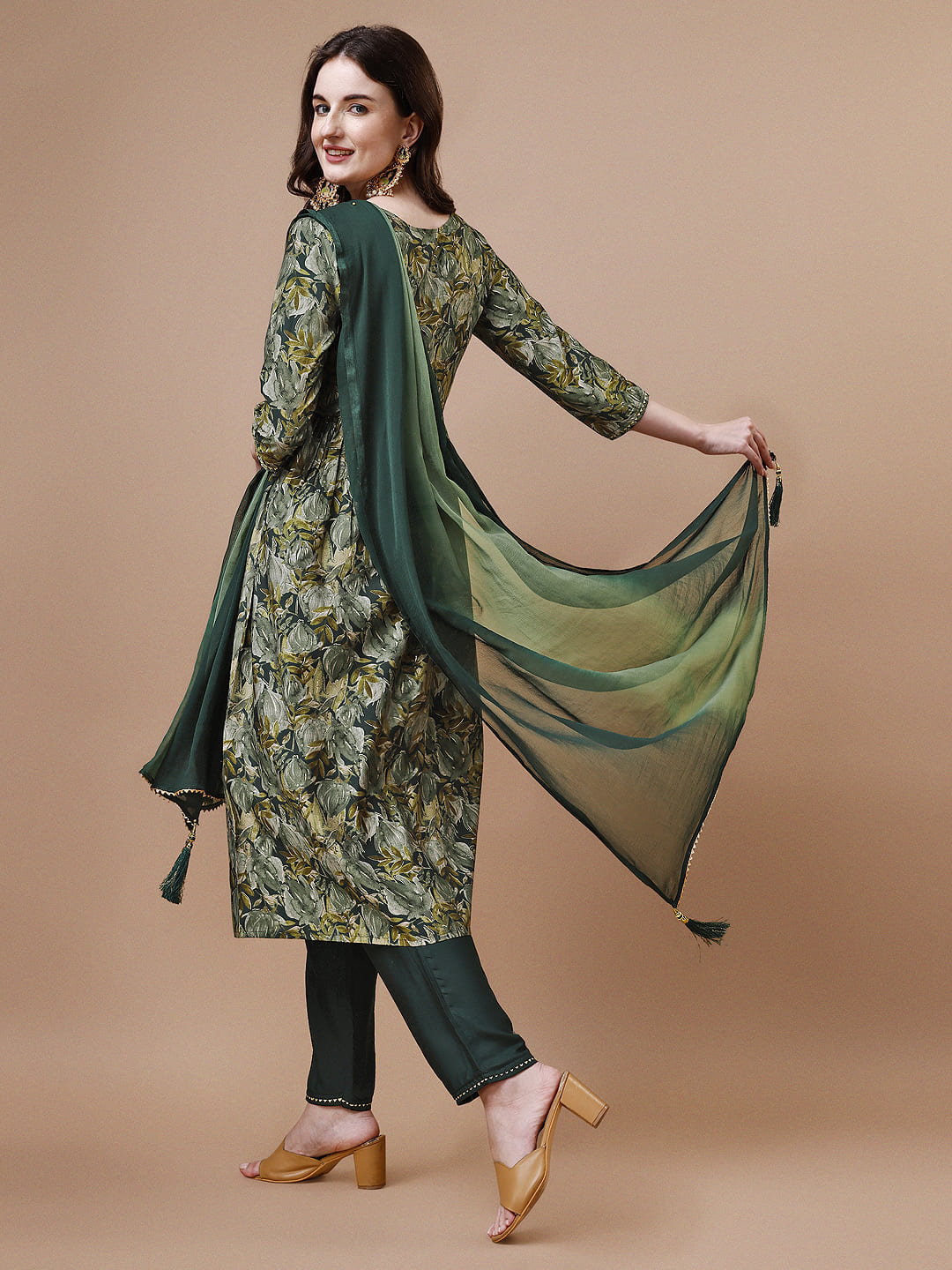 Alia Cut Printed & Embroidered Kurta With Pant & Dupatta, Multicolor - Hiral Fashion | Grocsy
