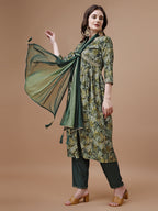 Alia Cut Printed & Embroidered Kurta With Pant & Dupatta, Multicolor - Hiral Fashion | Grocsy