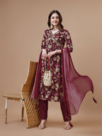 Alia Cut Printed & Embroidered Kurta With Pant & Dupatta, Multicolor - Hiral Fashion | Grocsy