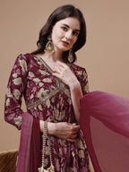 Alia Cut Printed & Embroidered Kurta With Pant & Dupatta, Multicolor - Hiral Fashion | Grocsy