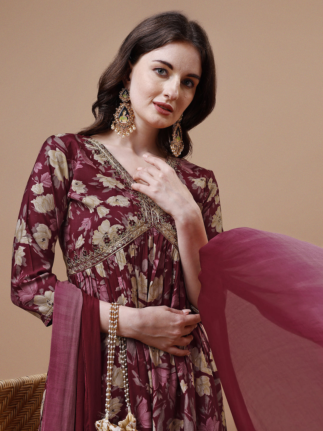 Alia Cut Printed & Embroidered Kurta With Pant & Dupatta, Multicolor - Hiral Fashion | Grocsy