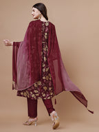 Alia Cut Printed & Embroidered Kurta With Pant & Dupatta, Multicolor - Hiral Fashion | Grocsy