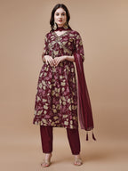 Alia Cut Printed & Embroidered Kurta With Pant & Dupatta, Multicolor - Hiral Fashion | Grocsy