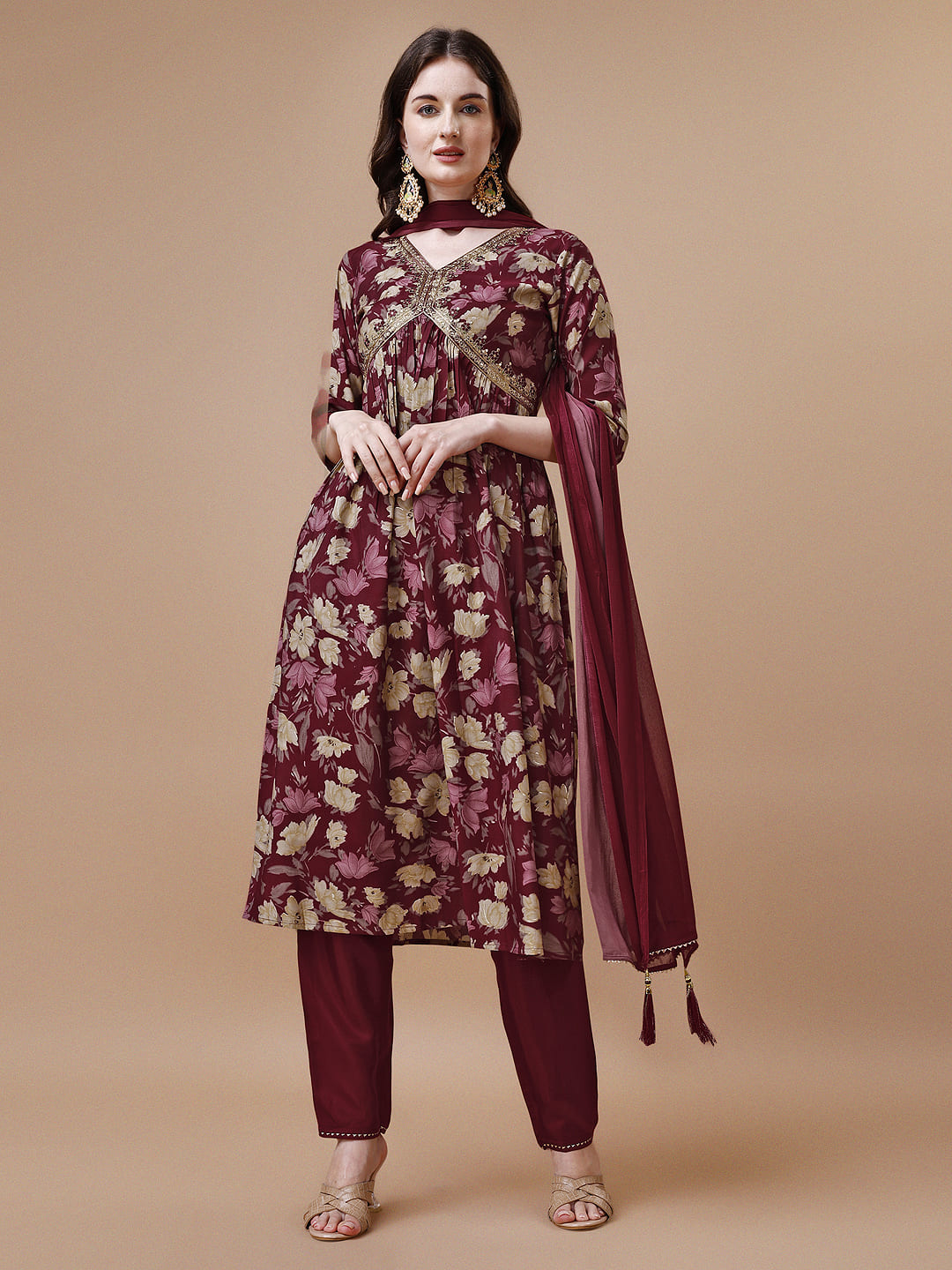 Alia Cut Printed & Embroidered Kurta With Pant & Dupatta, Multicolor - Hiral Fashion | Grocsy