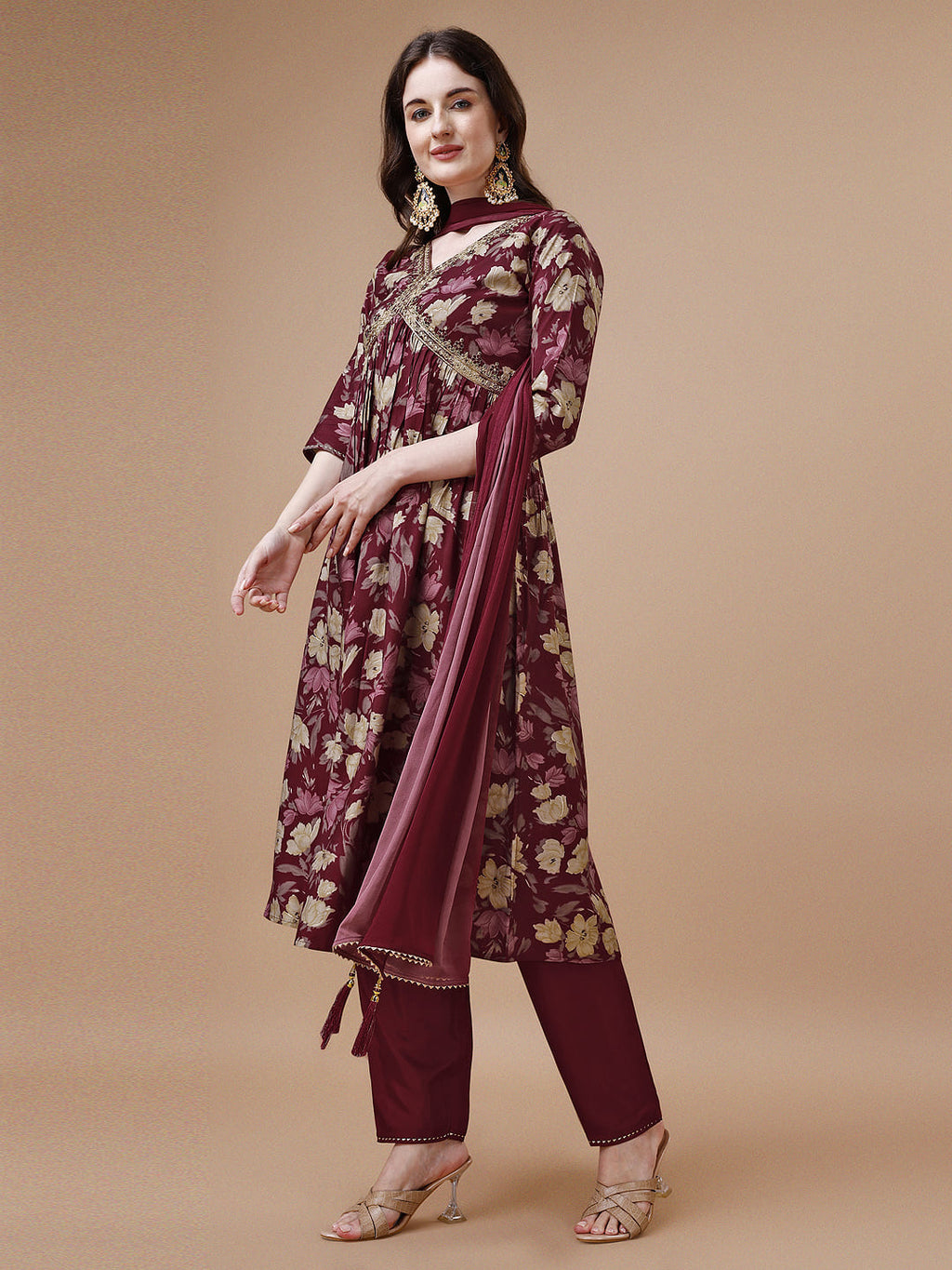 Alia Cut Printed & Embroidered Kurta With Pant & Dupatta, Multicolor - Hiral Fashion | Grocsy