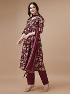Alia Cut Printed & Embroidered Kurta With Pant & Dupatta, Multicolor - Hiral Fashion | Grocsy