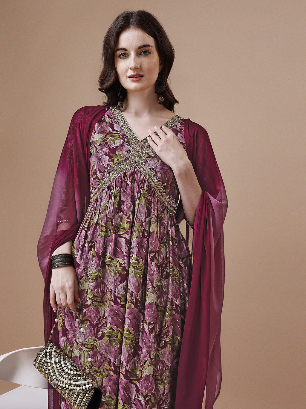 Alia Cut Printed & Embroidered Kurta With Pant & Dupatta, Multicolor - Hiral Fashion | Grocsy