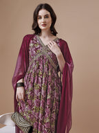 Alia Cut Printed & Embroidered Kurta With Pant & Dupatta, Multicolor - Hiral Fashion | Grocsy
