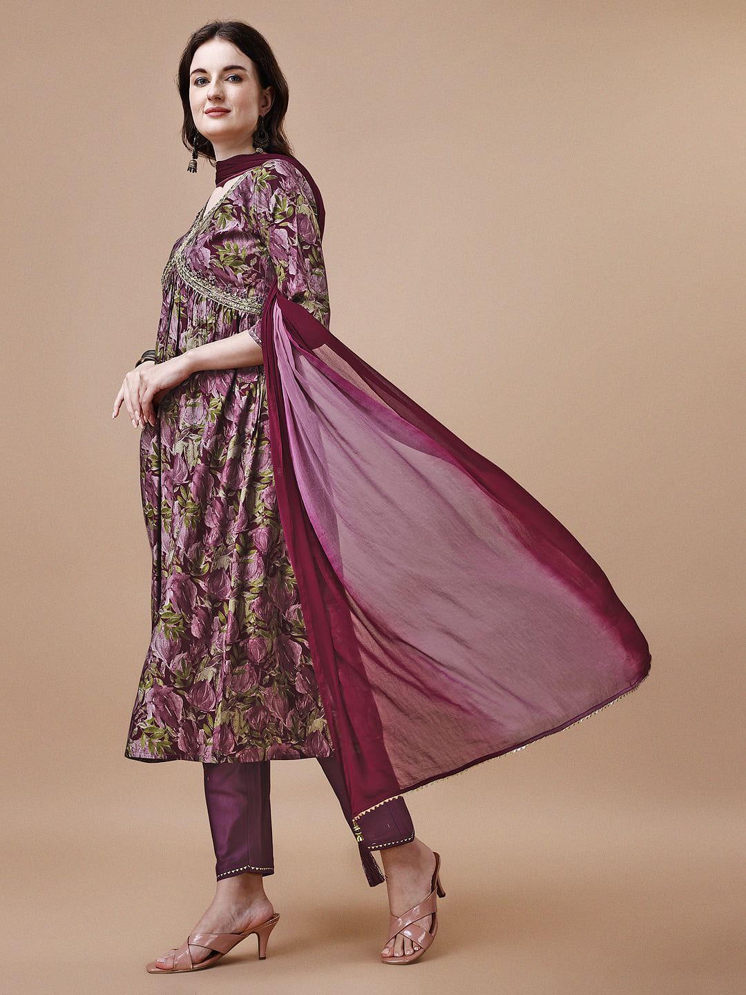 Alia Cut Printed & Embroidered Kurta With Pant & Dupatta, Multicolor - Hiral Fashion | Grocsy