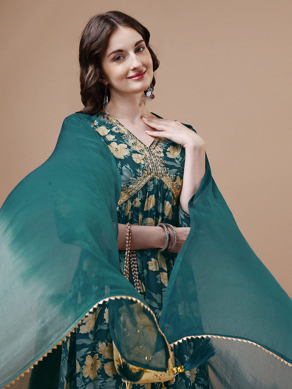Alia Cut Printed & Embroidered Kurta With Pant & Dupatta, Multicolor - Hiral Fashion | Grocsy