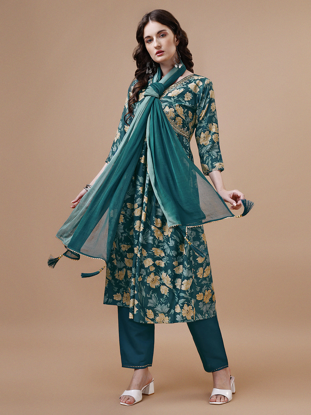 Alia Cut Printed & Embroidered Kurta With Pant & Dupatta, Multicolor - Hiral Fashion | Grocsy
