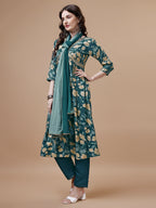 Alia Cut Printed & Embroidered Kurta With Pant & Dupatta, Multicolor - Hiral Fashion | Grocsy