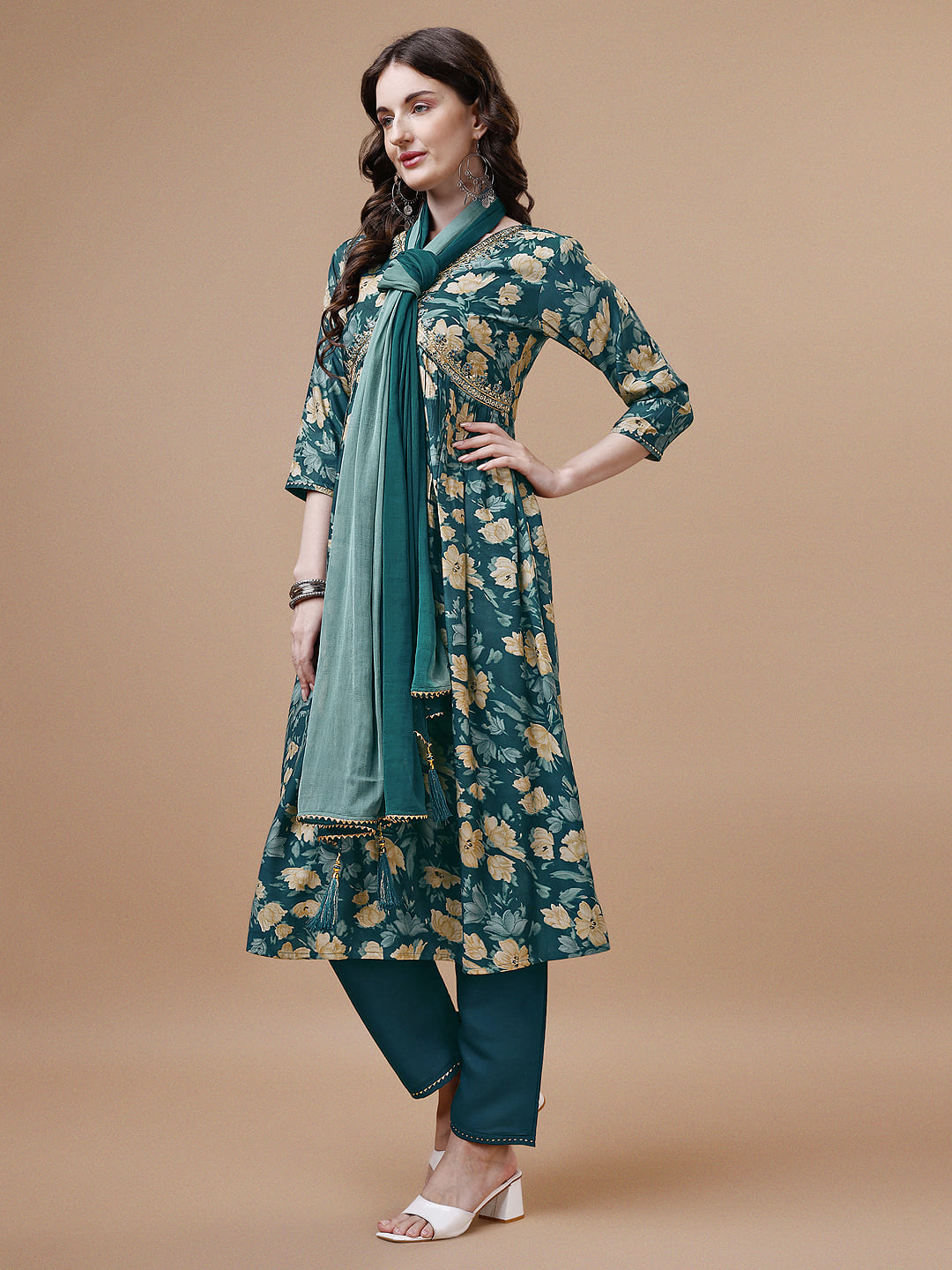 Alia Cut Printed & Embroidered Kurta With Pant & Dupatta, Multicolor - Hiral Fashion | Grocsy
