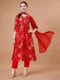 Alia Cut Floral Printed & Embroidered Kurta With Pant & Dupatta, Multicolor - Hiral Fashion | Grocsy