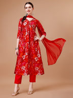 Alia Cut Floral Printed & Embroidered Kurta With Pant & Dupatta, Multicolor - Hiral Fashion | Grocsy