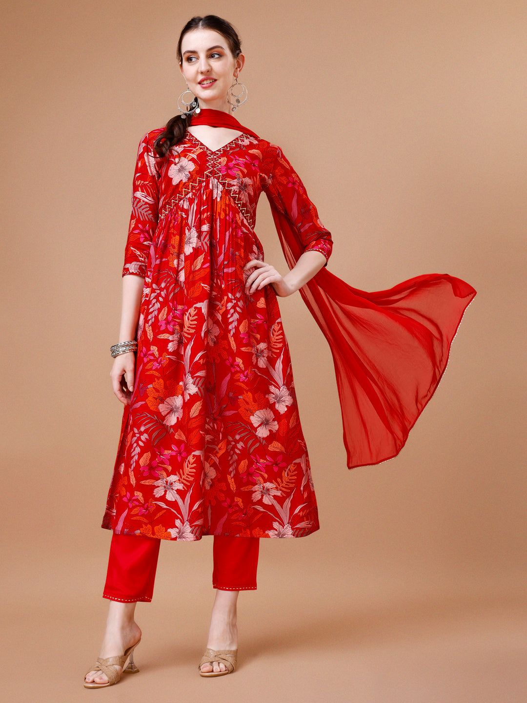 Alia Cut Floral Printed & Embroidered Kurta With Pant & Dupatta, Multicolor - Hiral Fashion | Grocsy