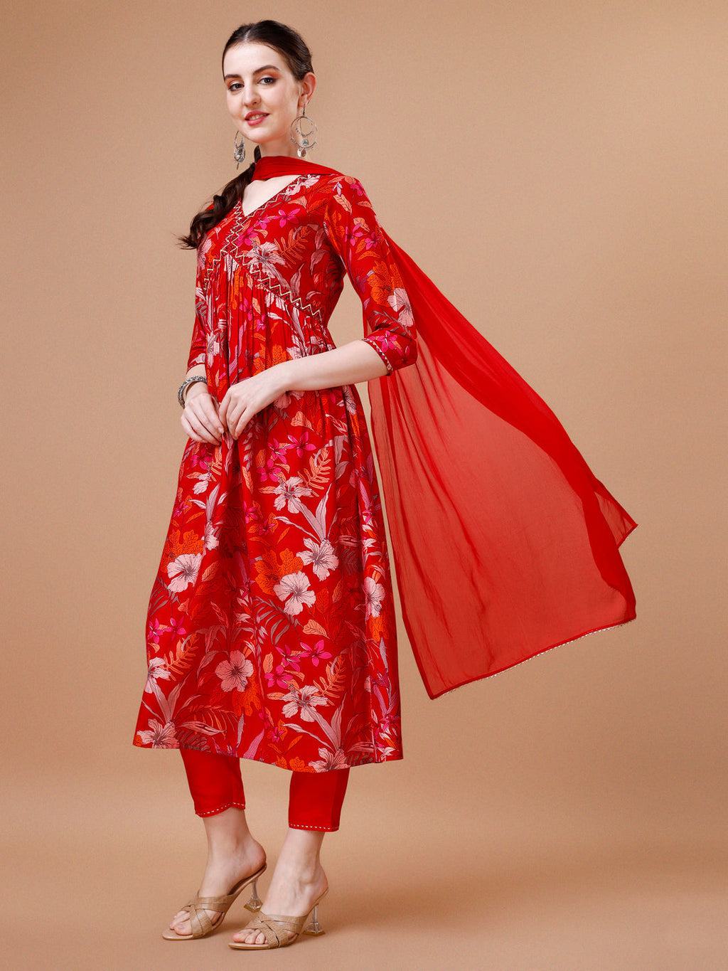 Alia Cut Floral Printed & Embroidered Kurta With Pant & Dupatta, Multicolor - Hiral Fashion | Grocsy