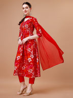 Alia Cut Floral Printed & Embroidered Kurta With Pant & Dupatta, Multicolor - Hiral Fashion | Grocsy