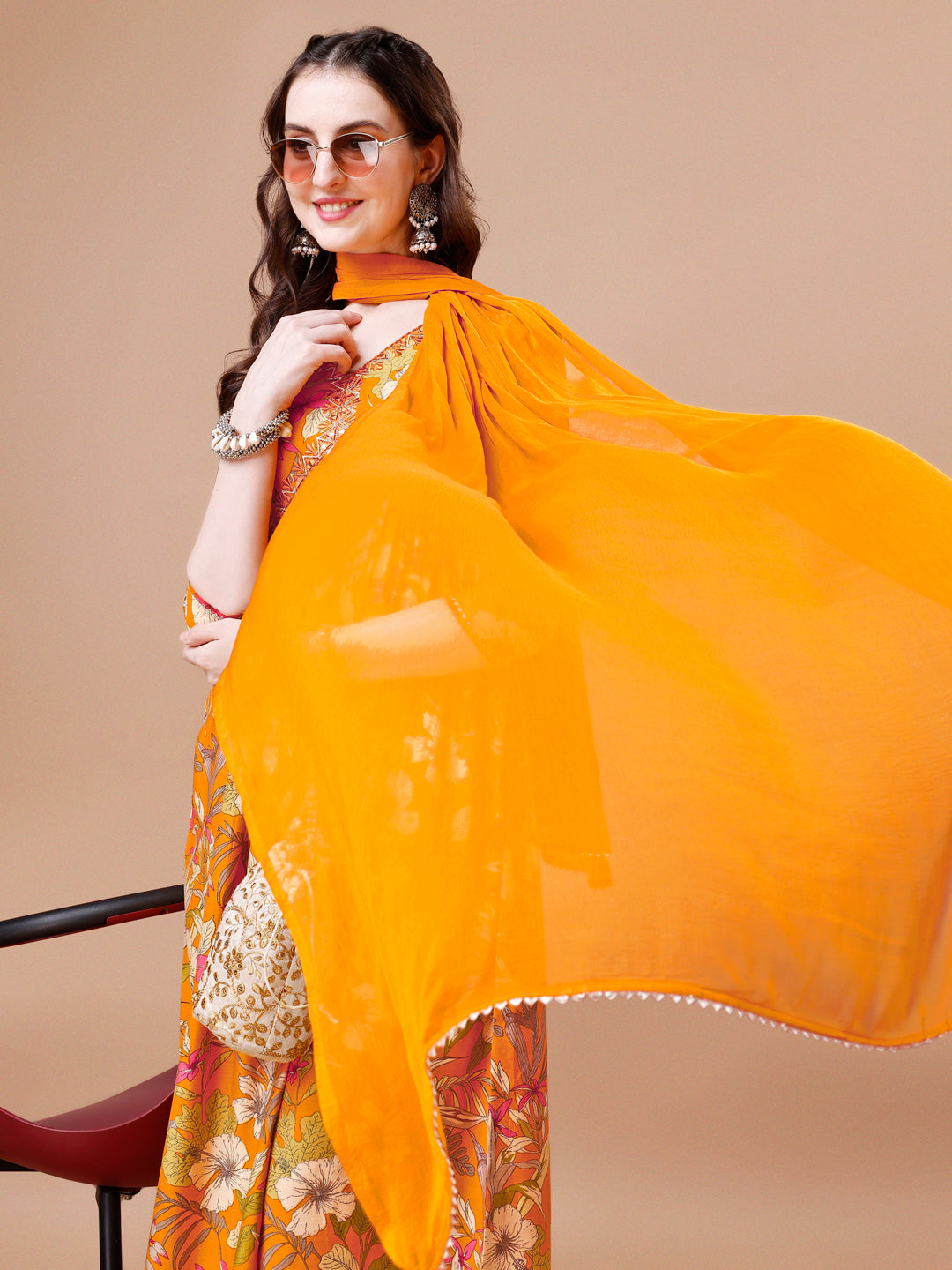 Alia Cut Floral Printed & Embroidered Kurta With Pant & Dupatta, Multicolor - Hiral Fashion | Grocsy