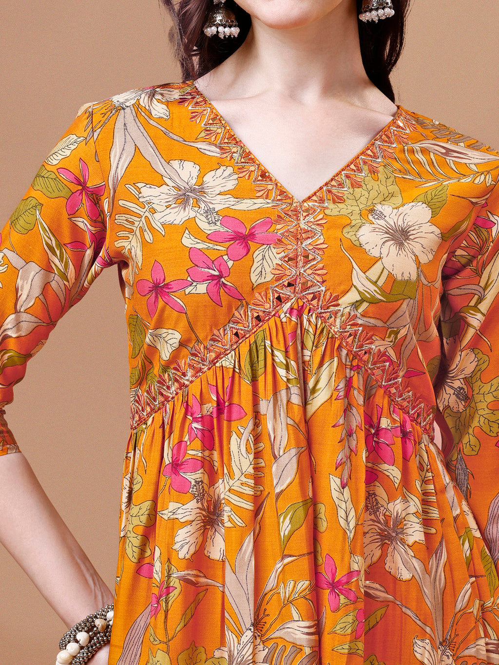 Alia Cut Floral Printed & Embroidered Kurta With Pant & Dupatta, Multicolor - Hiral Fashion | Grocsy