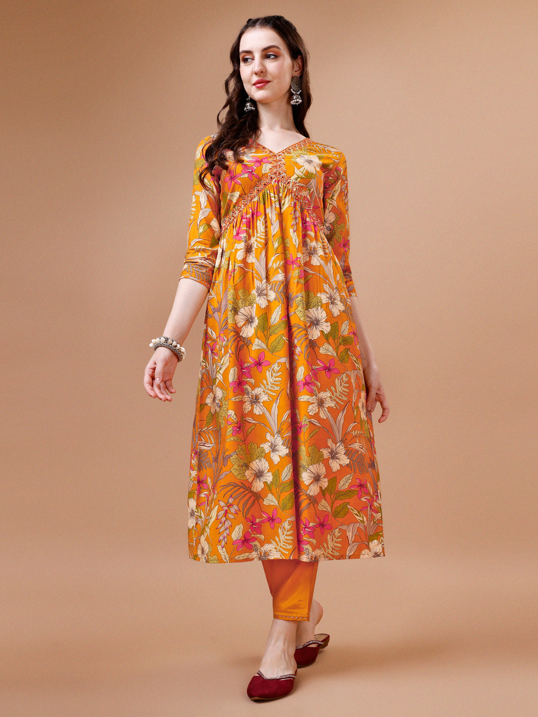 Alia Cut Floral Printed & Embroidered Kurta With Pant & Dupatta, Multicolor - Hiral Fashion | Grocsy