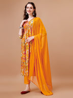 Alia Cut Floral Printed & Embroidered Kurta With Pant & Dupatta, Multicolor - Hiral Fashion | Grocsy