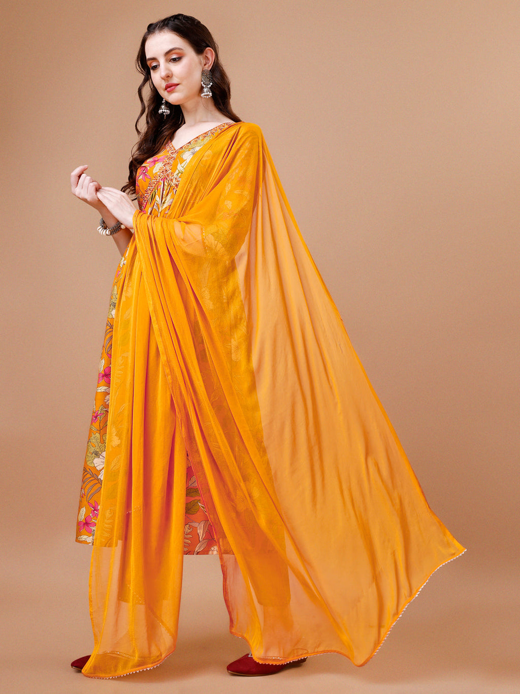 Alia Cut Floral Printed & Embroidered Kurta With Pant & Dupatta, Multicolor - Hiral Fashion | Grocsy