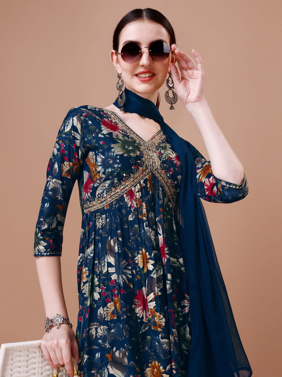 Alia Cut Floral Printed Embroidered Kurta With Pant & Dupatta, Multicolor - Hiral Fashion | Grocsy