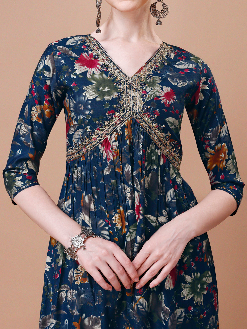 Alia Cut Floral Printed Embroidered Kurta With Pant & Dupatta, Multicolor - Hiral Fashion | Grocsy